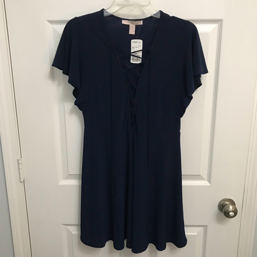 Navy Lace Up Mini Dress